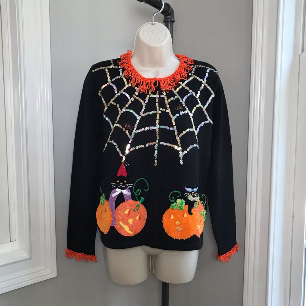 Vintage Berek Black Halloween Cardigan Sweater ~ Women’s Medium NEW